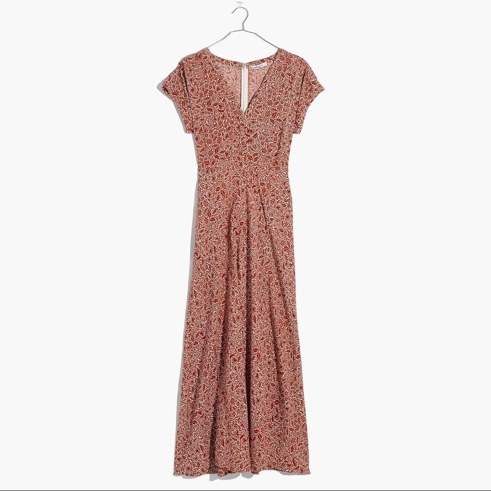 Madewell Deep-V Maxi Dress in Woodcut Floral
